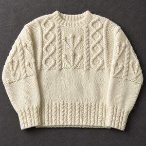 Liz Claiborne Collection Hand Knitted Cream Cable Knit Bobble Sweater Medium